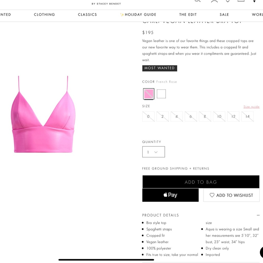 Alice + Olivia Carli Vegan Leather French Rose Pink Bra Cropped Top - Picture 3 of 13
